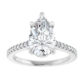 14K Gold Pear Cut Solitaire Diamond Hidden Halo Engagement Ring with Matching Pavé Band